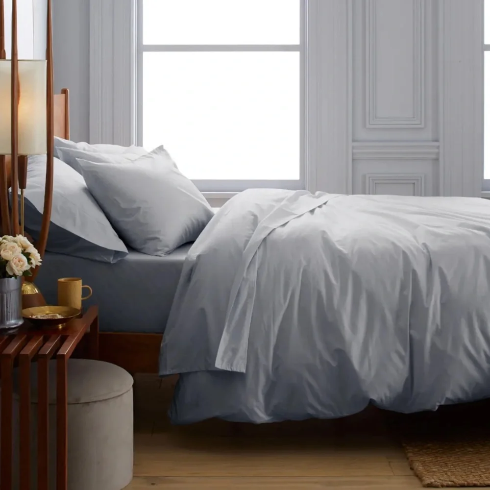 Quince Light Blue-Gray Cotton Duvet Cover